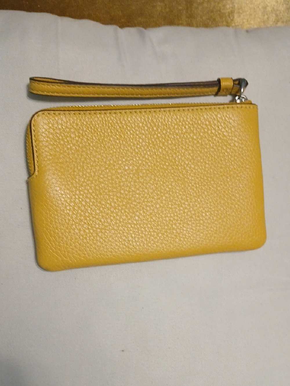 Coach Pebbled Yellow Leather Wristlet Pouch with Strap - Picture 4 of 4